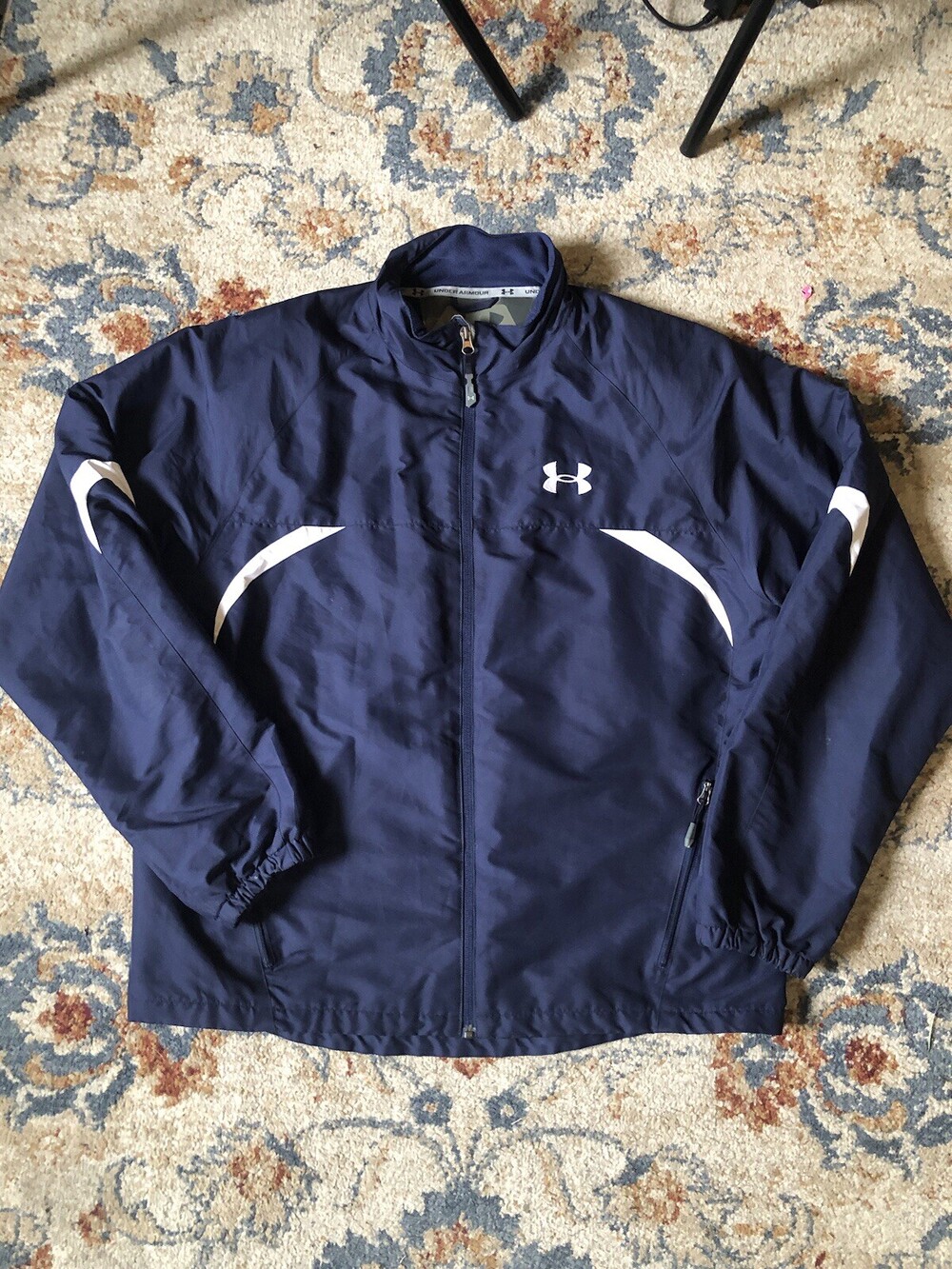 UA UNDER ARMOUR MEN Performance JACKET FULL ZIP Size L NAVY BLUE FLEECE LINED
